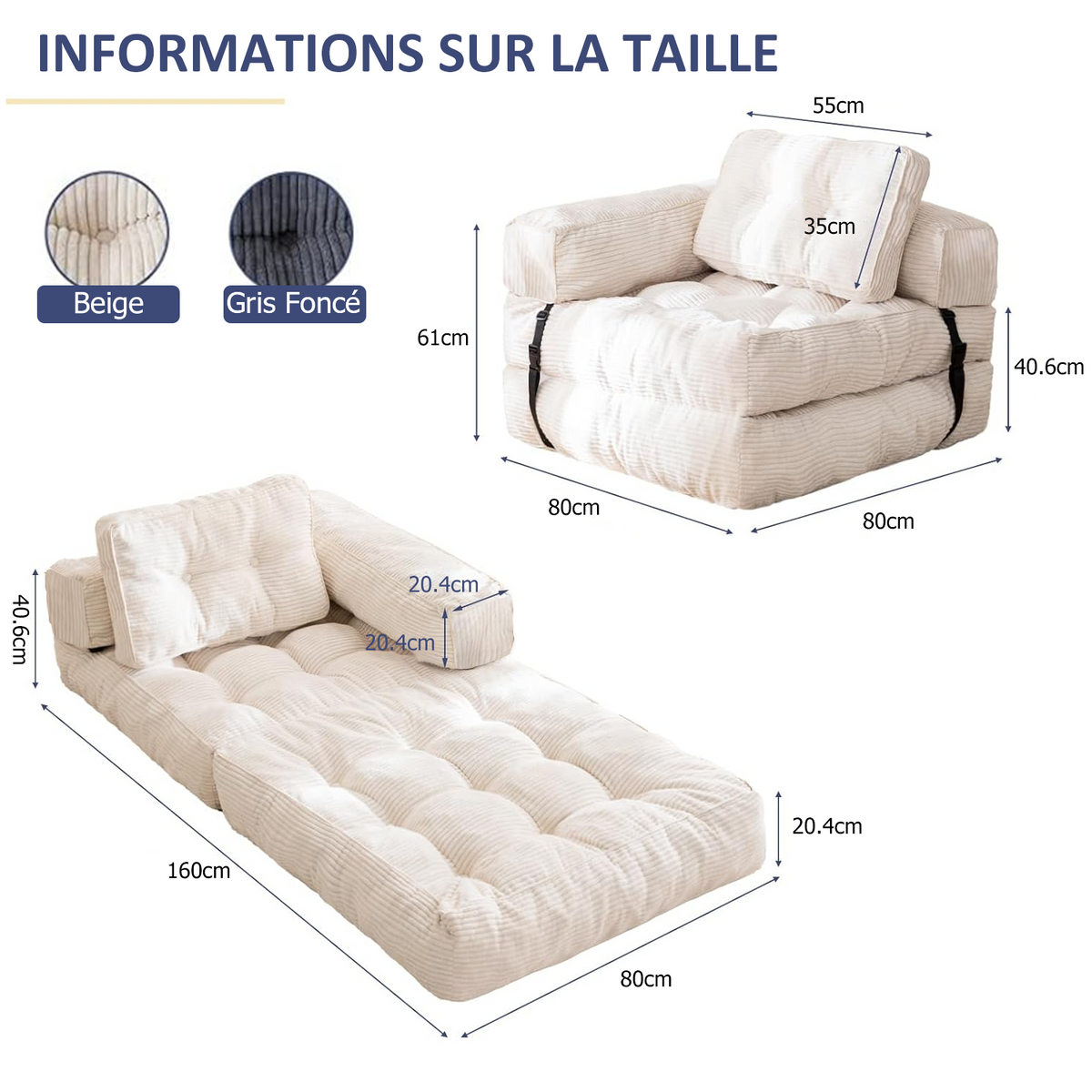 Fauteuil lit modulable et pliable